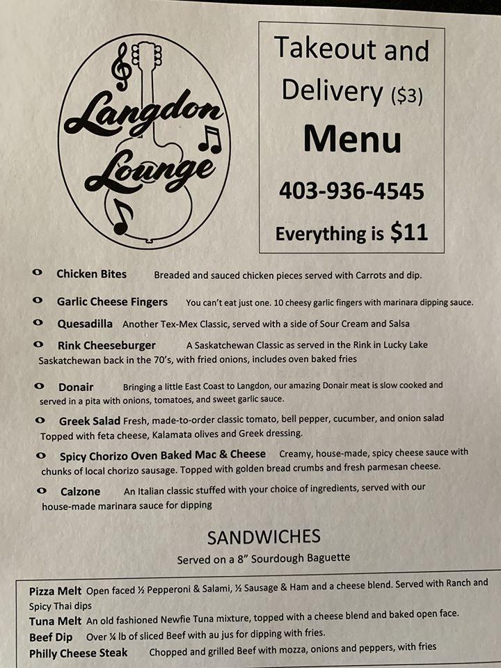 Menu at Langdon Pizza restaurant, Langdon