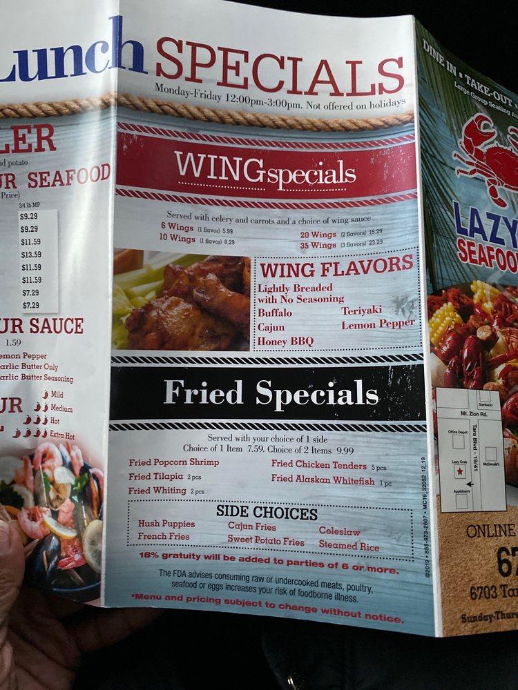 Menu at Lazy Crab, Next to Applebee's on Tara Blvd restaurant, Jonesboro