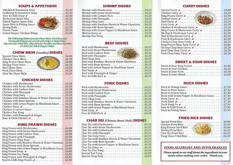 Menu at Yung's Chinese Take Away fast food, Barrow-in-Furness