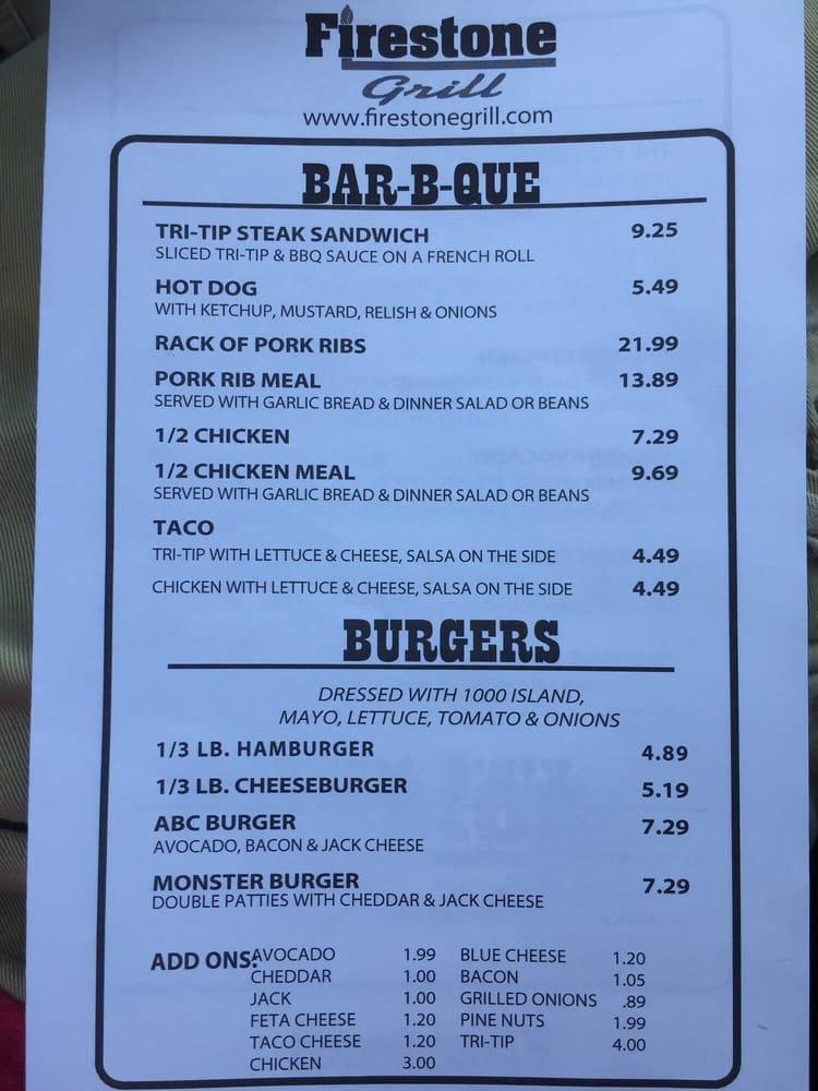 Menu at Firestone Grill pub & bar, Bakersfield, California Ave