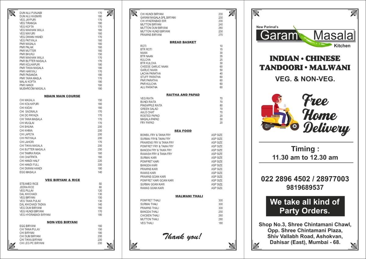 Menu at Garam Masala Kitchen, Mumbai