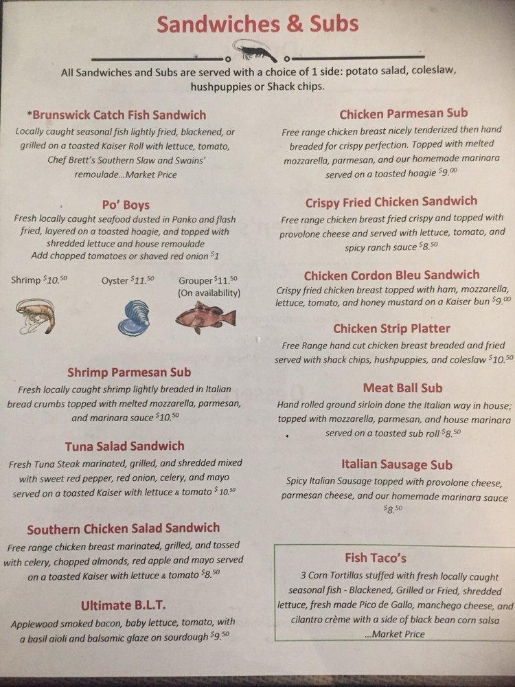 Carta del restaurante Swain Seafood Shack, Oak Island, 8317 E Oak Island Dr