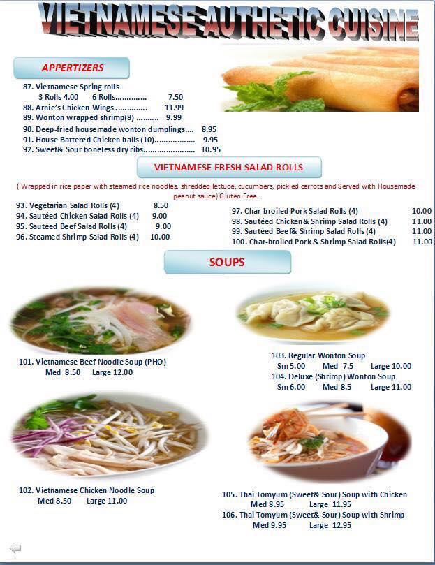 Menu at Arnie's Grill restaurant, Shellbrook