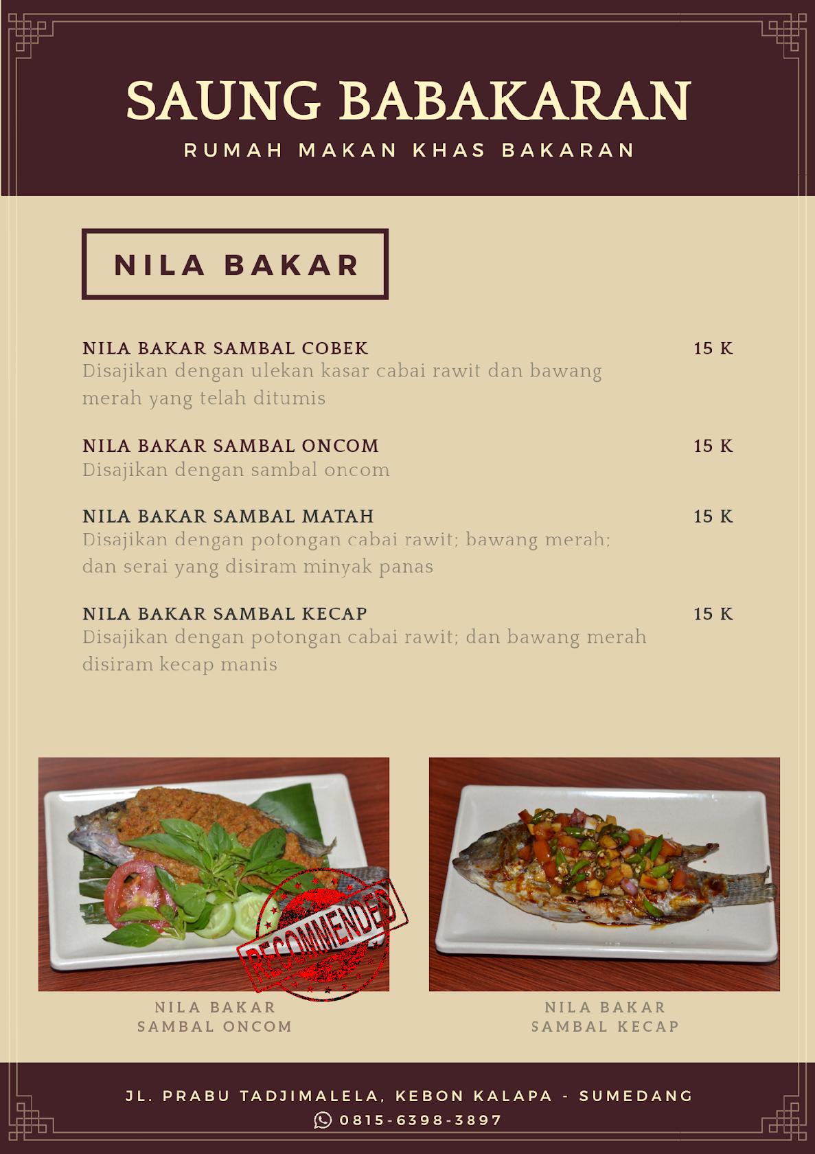 Menu at Saung Babakaran restaurant, South Sumedang