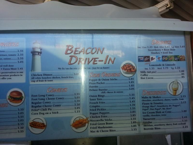 Menu at Beacon Drive Inn restaurant, Muskogee