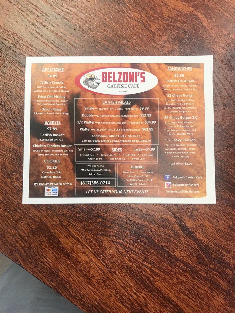 Menu at Belzoni's Catfish Cafe, White Settlement