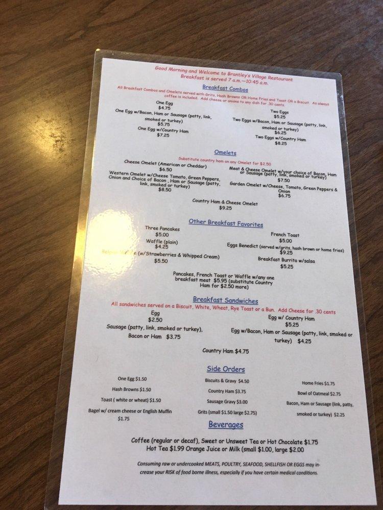 Menu at Brantley's Village Restaurant, Oriental
