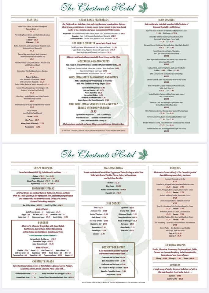 Menu at Chestnuts Restaurant & Hotel, Ayr