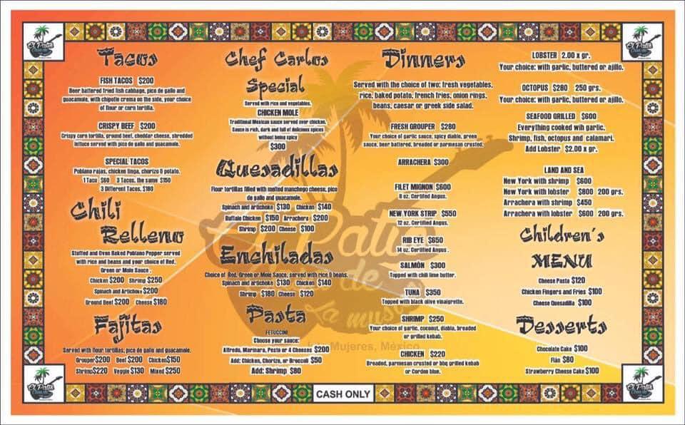 Carta del pub y bar EL Patio, Isla Mujeres, 7 Avenida ﻿Miguel Hidalgo