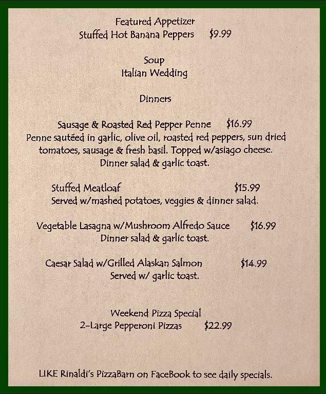 Menu at Pizza Barn, Blairsville