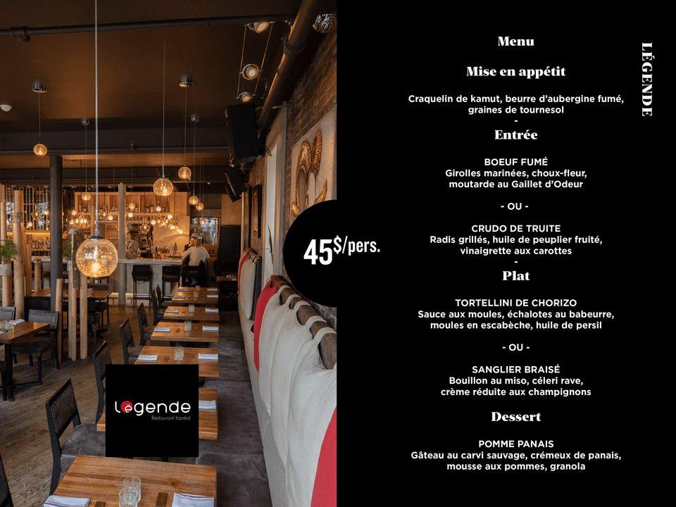 Menu at Québec Table Gourmande restaurant, Québec City
