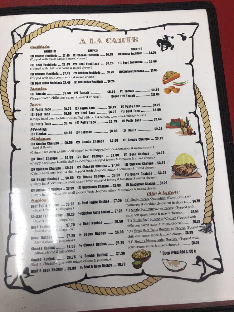 Menu at El Rincon Mexican Restaurant, White Oak, 209 W US Hwy 80