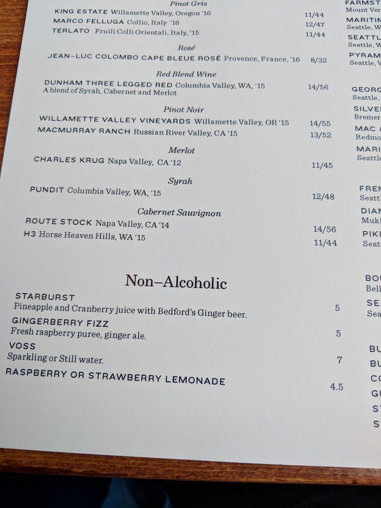 Menu at Elliott's Oyster House restaurant, Seattle