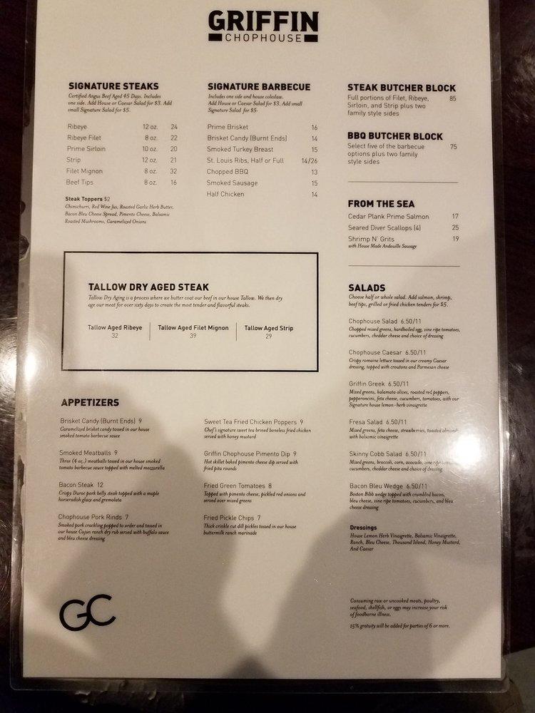 Menu at Griffin Chophouse BBQ, Lexington