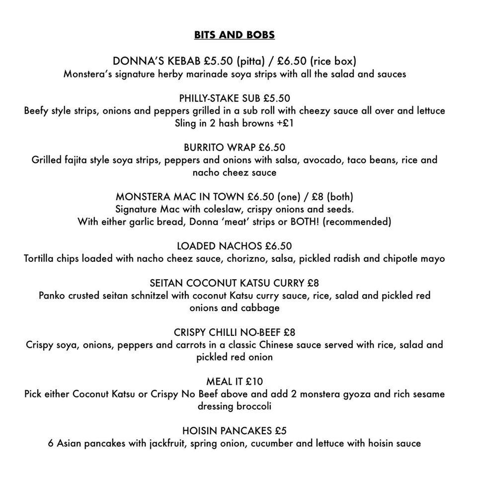 Menu at Monstera Canteen restaurant, Luton