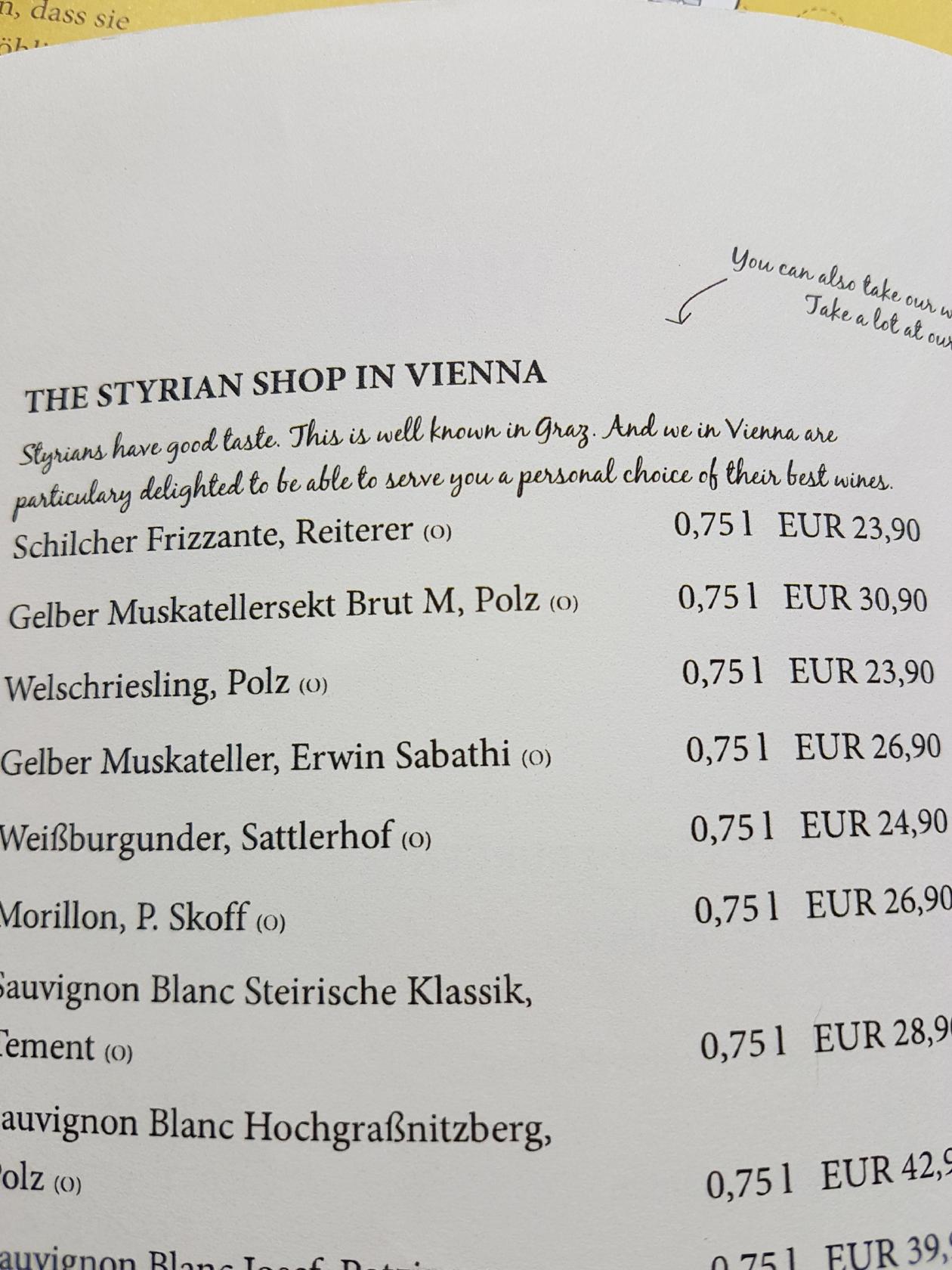 Carta del restaurante Hotel Daniel Vienna, Viena