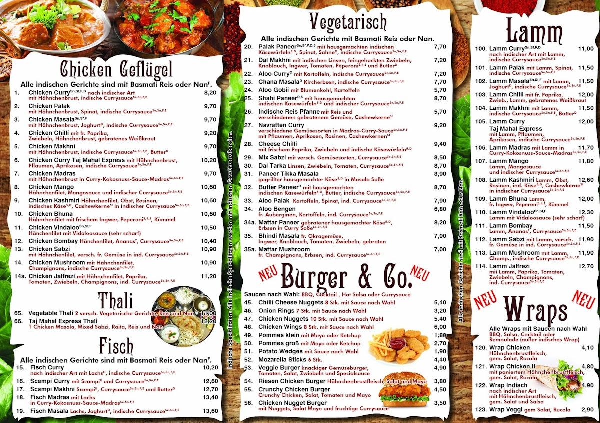 Speisekarte von Taj Mahal Express Minden restaurant, Minden