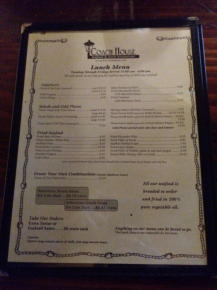 Menu at Coach House Seafood & Steak steakhouse, Black Mountain