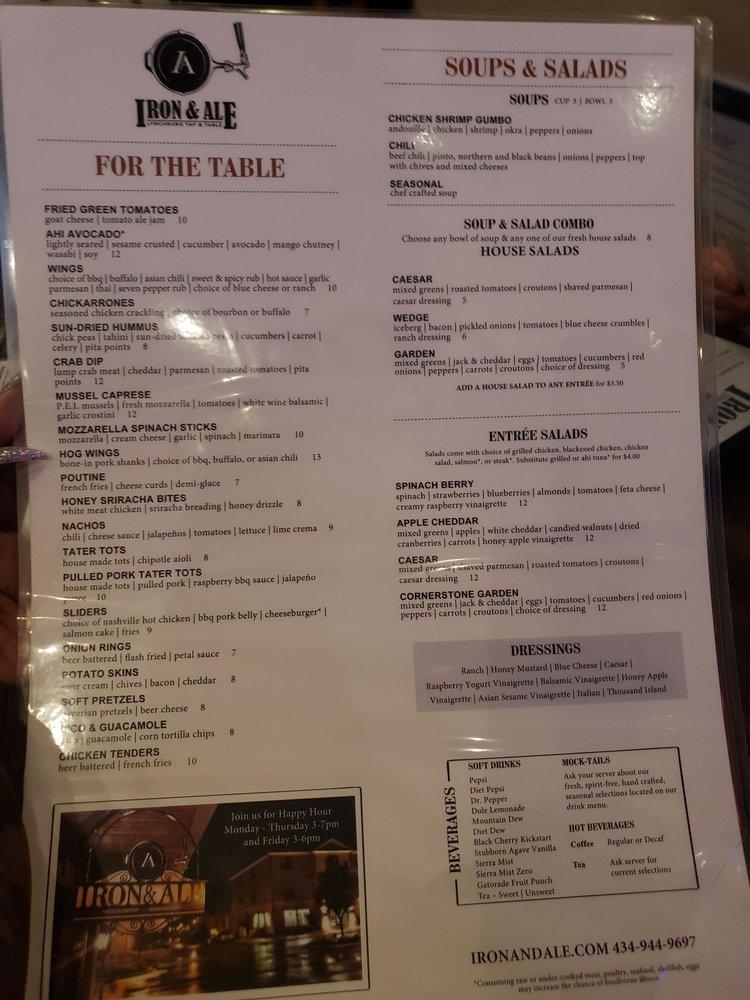 Menu at Iron & Ale Lynchburg Tap and Table pub & bar, Lynchburg, 106 Cornerstone St