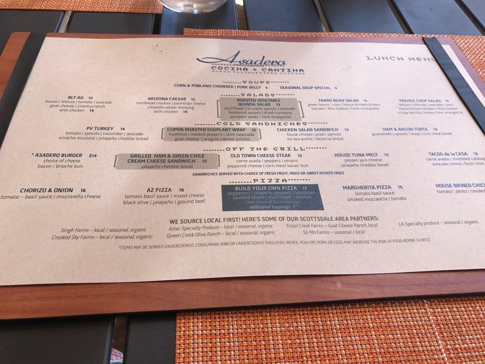 Carta Del Restaurante Asadero Cocina Cantina Scottsdale
