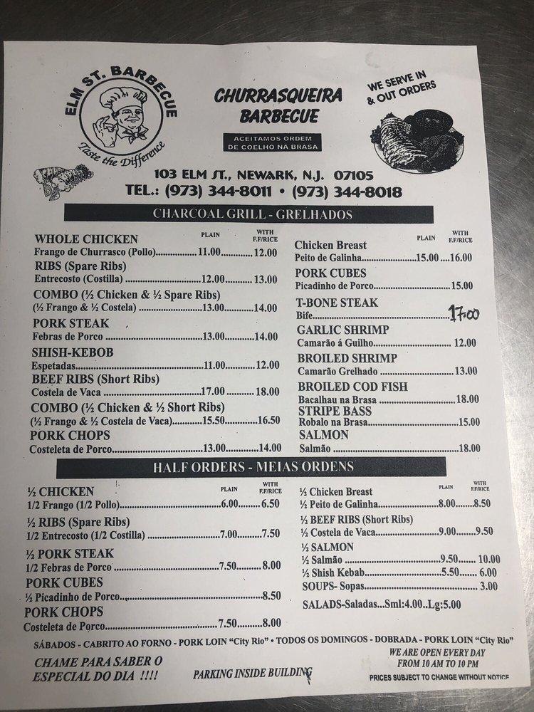 Menu at Elm Street Barbecue, Newark
