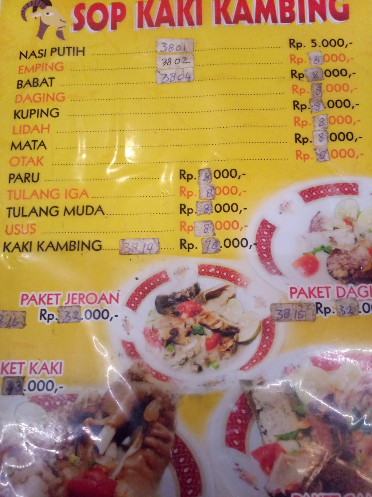 Menu at Sop Kaki Kambing Bang udin restaurant, Semarang