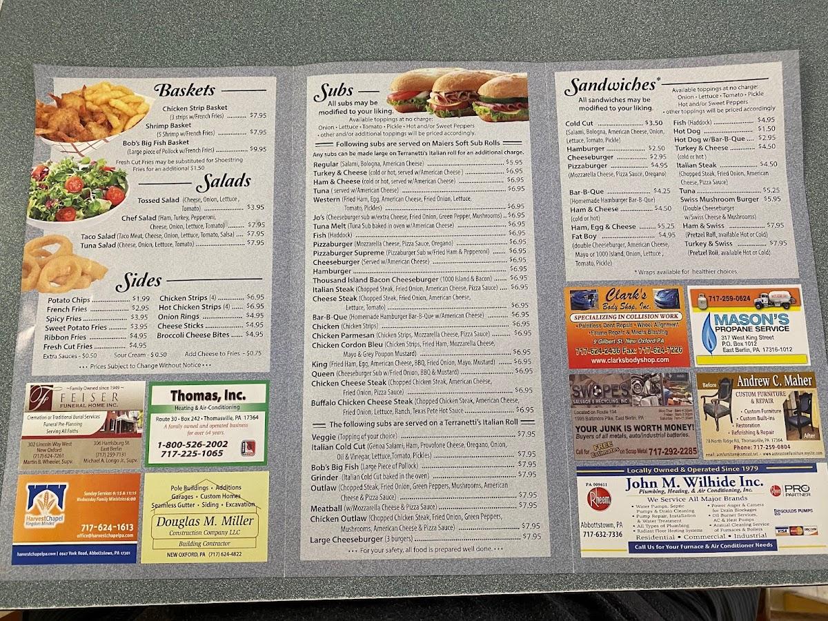 Menu at Sub Stop pizzeria, New Oxford