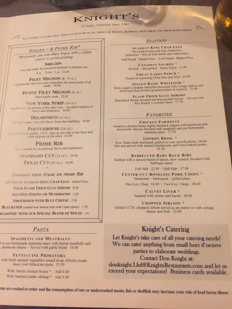 Menu at Knight's Steakhouse, Ann Arbor, Dexter Ave