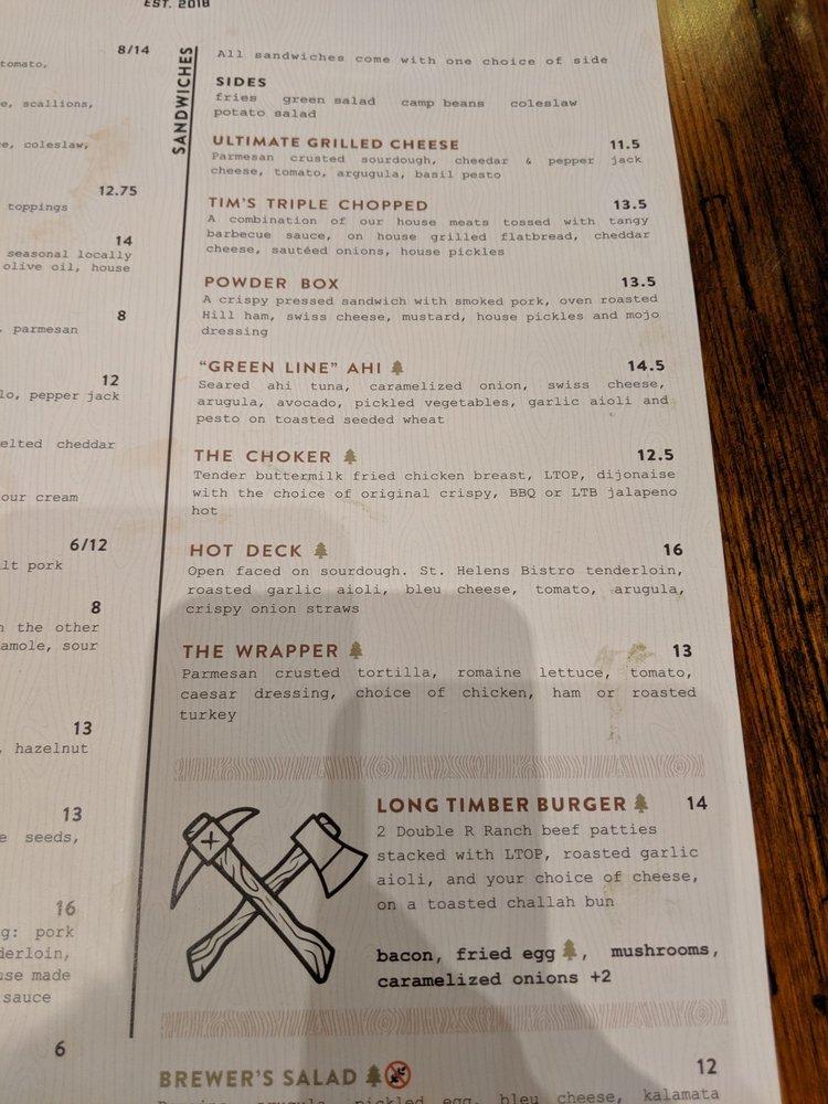 Menu at Long Timber Brewing pub & bar, Monroe