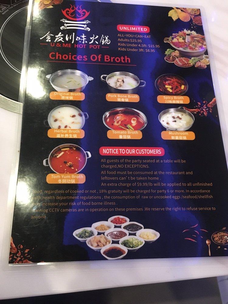 Menu at U & Me Revolving Hot Pot restaurant, Orlando