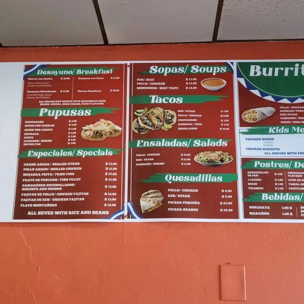 Menu at El Sabor Salvadoreño Restaurant, Framingham