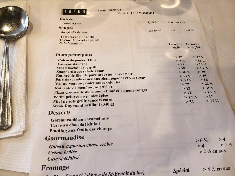 Menu au Le Luxor pizzeria, Victoriaville
