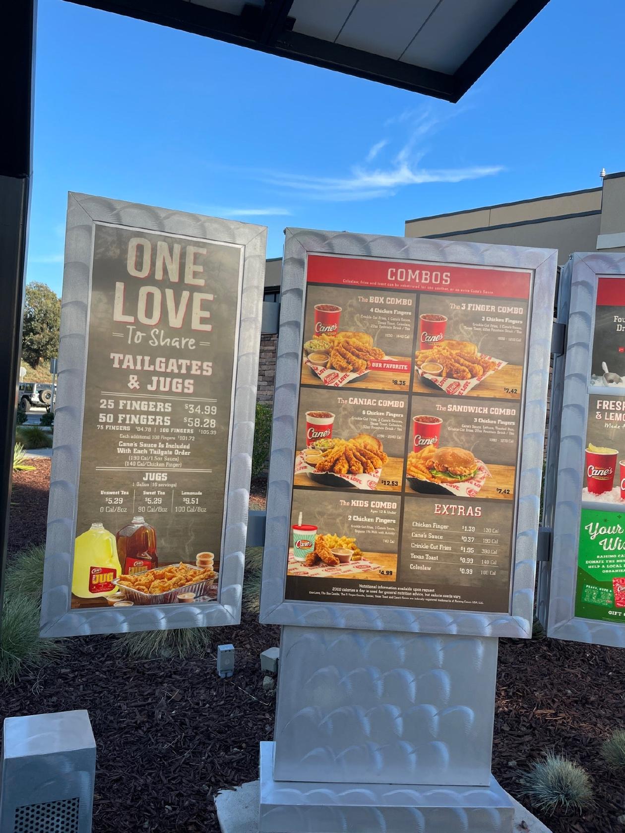 Menu at Raising Cane's Chicken Fingers fast food, Temecula
