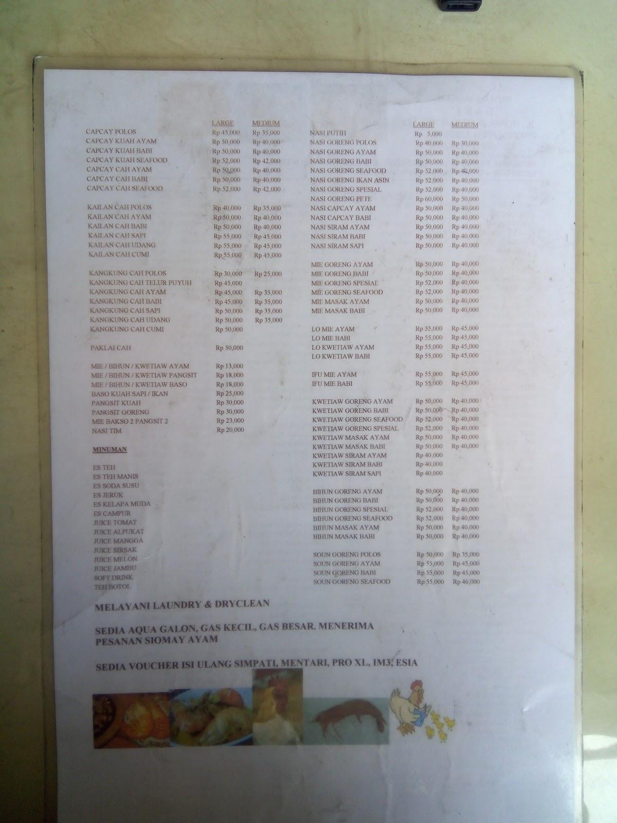 Menu At Rumah Makan Sari Restaurant Central Jakarta