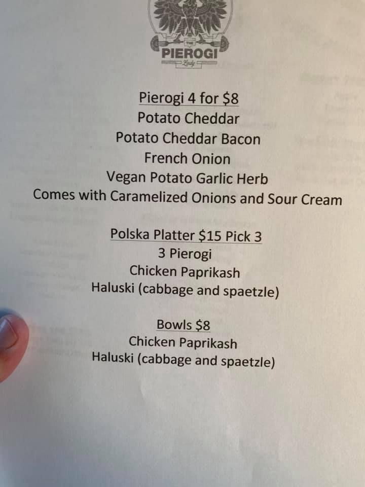 Menu at The Pierogi Lady restaurant, USA