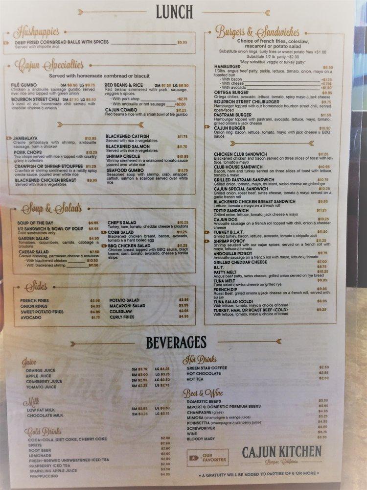 Menu at Cajun Kitchen Cafe, Lompoc