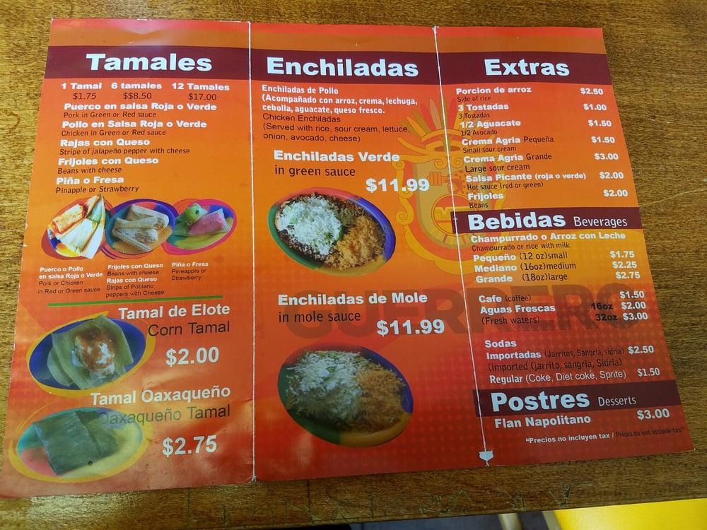Menu at Tamales Lo Mejor De Guerrero restaurant, Chicago