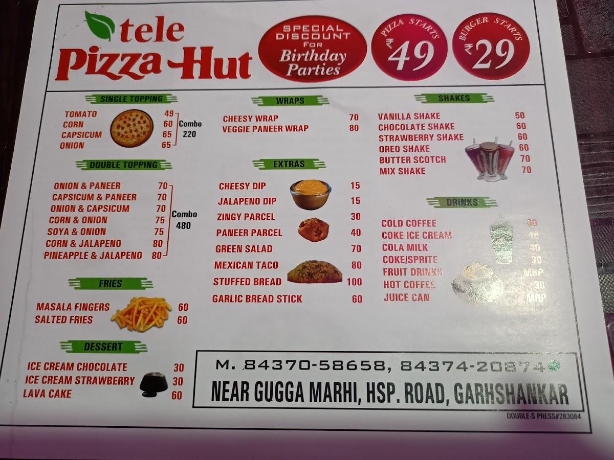 Menu at tele pizza hut, Garhshankar