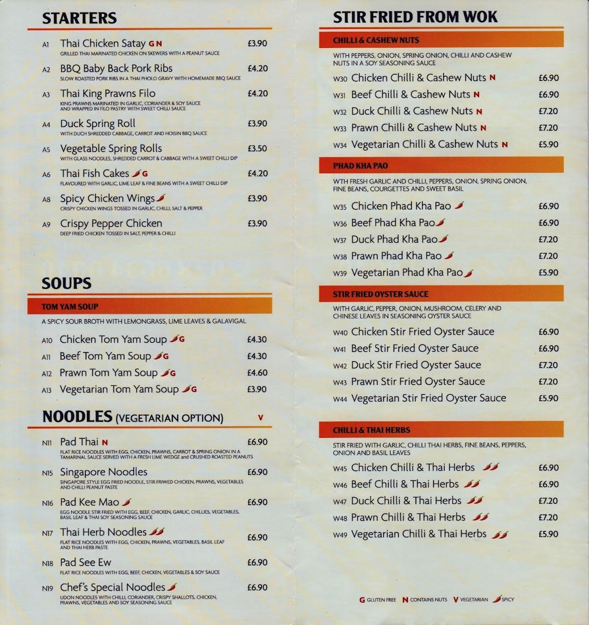 Menu at The Thaikitchen restaurant, Enniskillen, 52 Belmore St