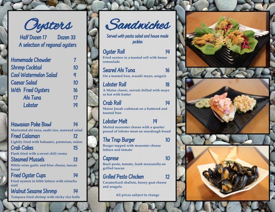 Menu at The Trap restaurant, Ogunquit