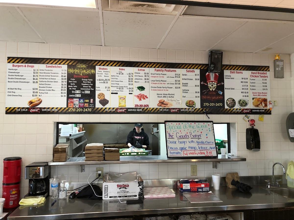 Menu at Just Hamburgers restaurant, Paducah, James Sanders Blvd