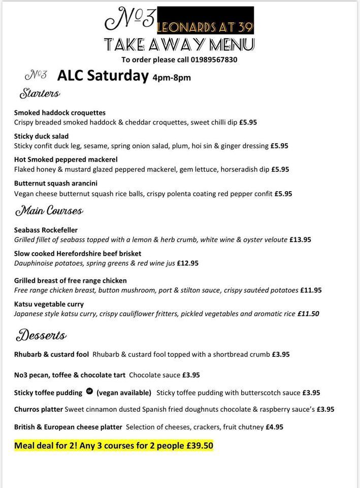 Menu at No3 Restaurant, RossonWye