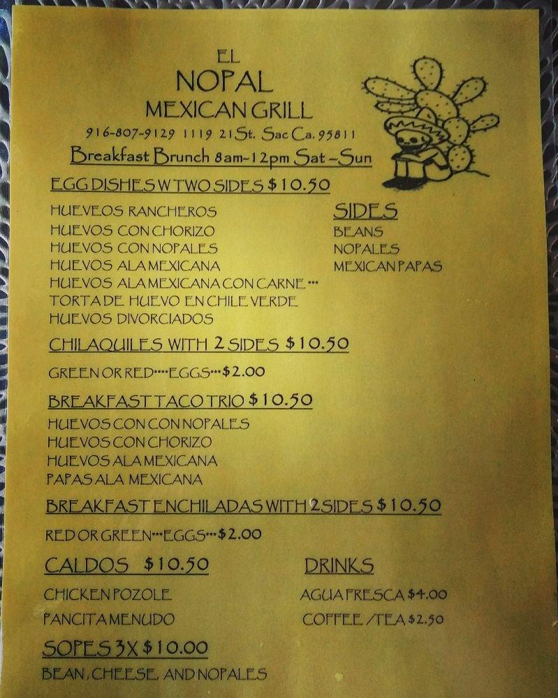 Menu at El Nopal Mexican Grill restaurant, Sacramento