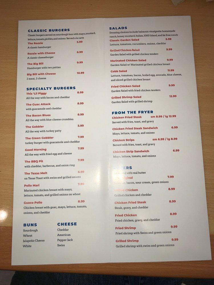 Menu At Rozzie B's Restaurant, Mont Belvieu, Eagle Dr