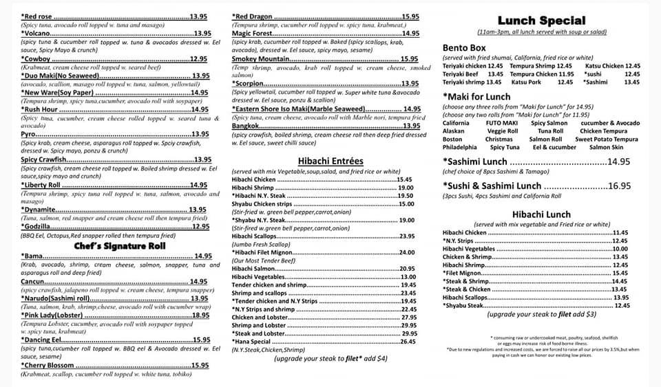 Menu at Daruma Japanese Sushi & Steak House restaurant, Daphne