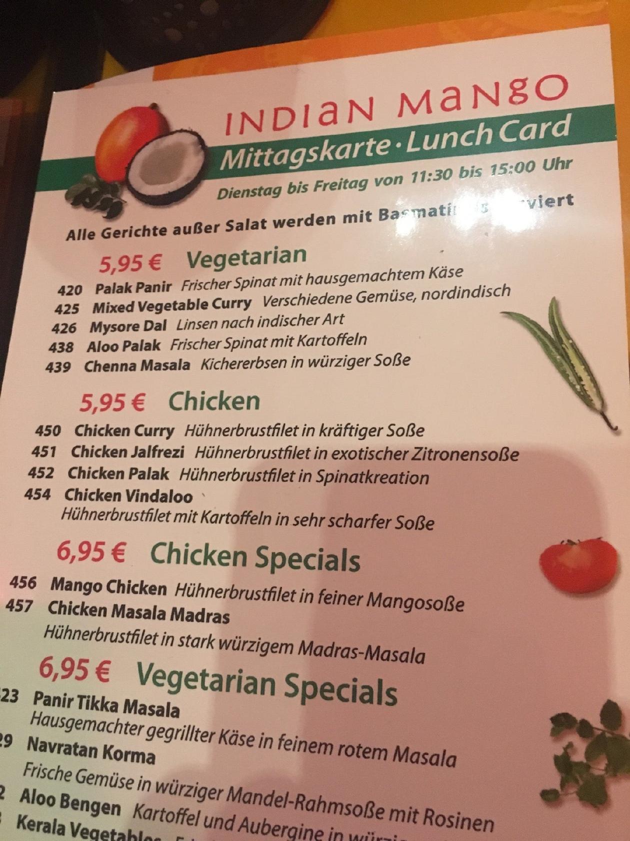 Speisekarte von Indian Mango restaurant, München