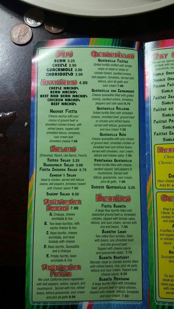 Menu at Cancun Mexican Restaurant, Henderson