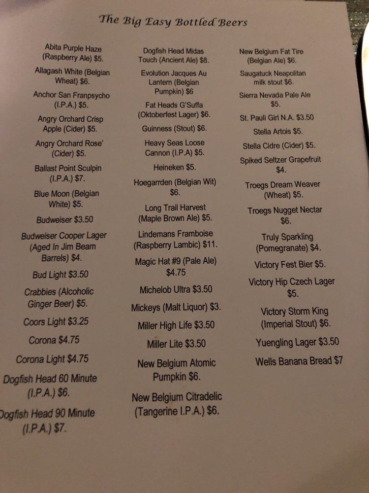 Menu at The Big Easy Bar And Grill, Royersford