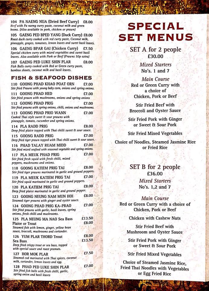Menu at Torbay Thai Takeaway restaurant, Paignton