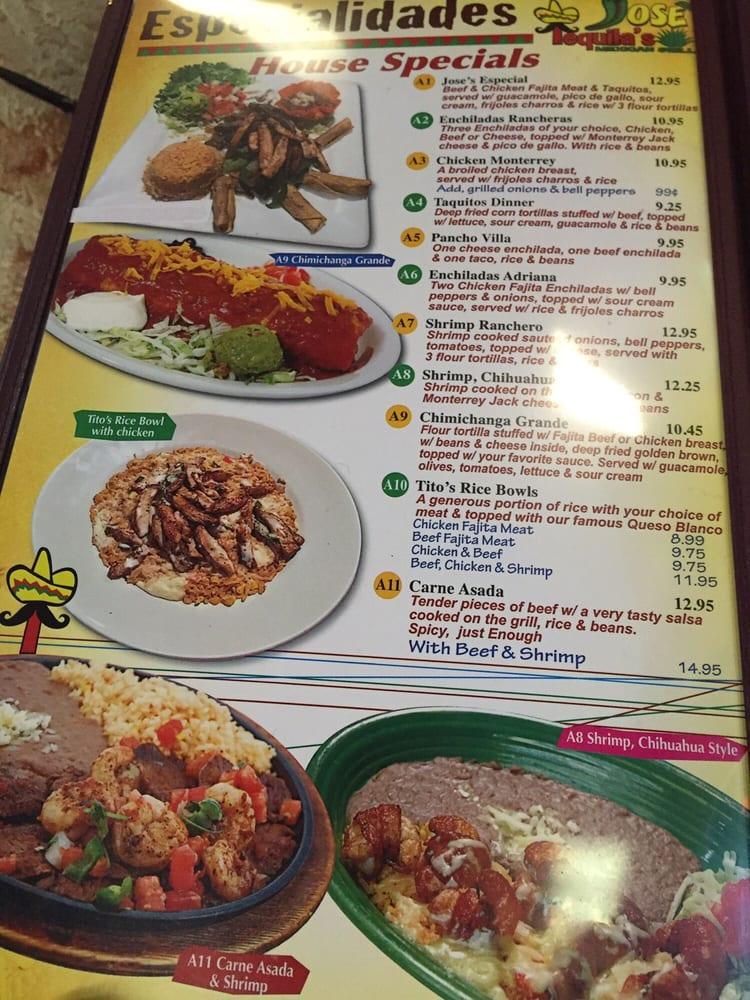 Menu at Jose Tequila's restaurant, Marshall, E End Blvd S